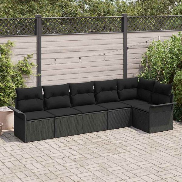 vidaXL Set Divano da Giardino con cuscino 6 pcs Nero Poly Rattan
