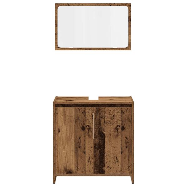 VidaXL Set Mobili Bagno 4 Pezzi In Legno Antico Rustico - Armadio Alto, Mobile Lavabo, Armadio A Muro, Unità Stoccaggio - Finitura Invecchiata