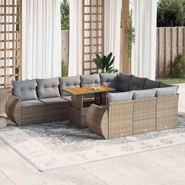 vidaXL Set Divani da Giardino 11 pz con Cuscini Beige in Polyrattan