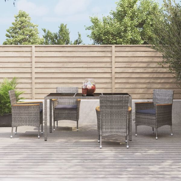vidaXL Set da Pranzo da Giardino 5 pz con Cuscini in Polyrattan Grigio