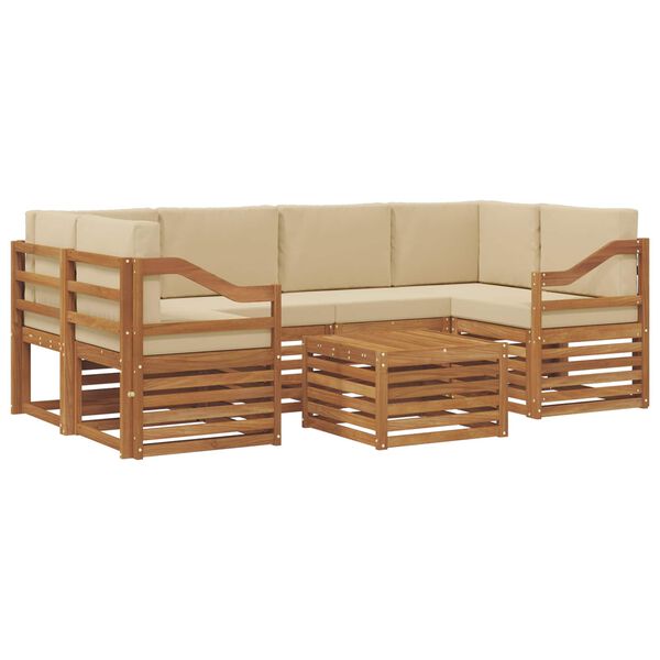 vidaXL Set divani 7 pcs Naturale e Beige Legno di Acacia Massello
