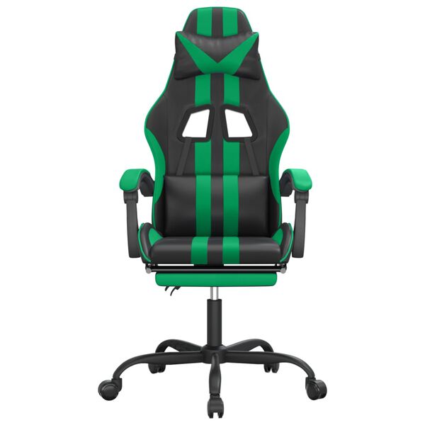 vidaXL Sedia da Gaming Girevole con Poggiapiedi Nero Verde Similpelle