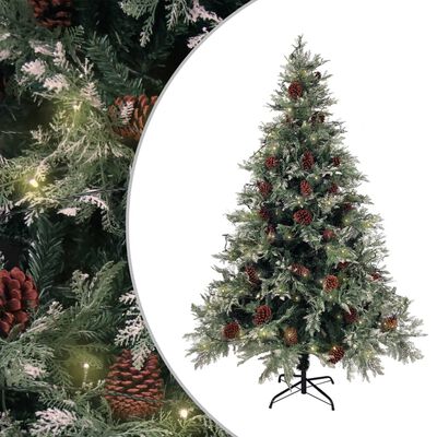 vidaXL Albero di Natale con Luci e Pigne Verde e Bianco 150cm PVC e PE