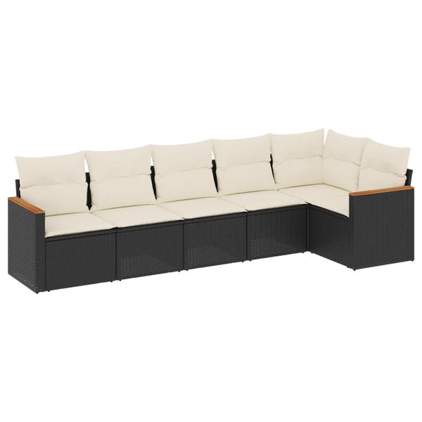 vidaXL Set Divano da Giardino 6 pz con Cuscini Nero in Polyrattan