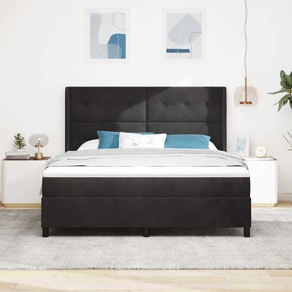 vidaXL Letto a molle con materasso Nero 180 x 200 cm Velluto