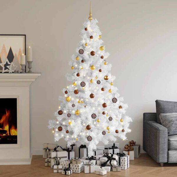 vidaXL Set Albero Natale Artificiale a Metà LED Palline Bianco 210cm