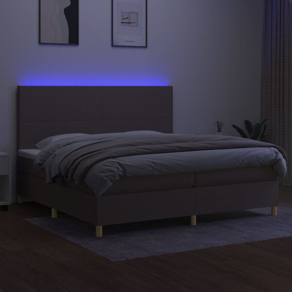 vidaXL Letto a Molle Materasso e LED tortora 200x200cm in Tessuto