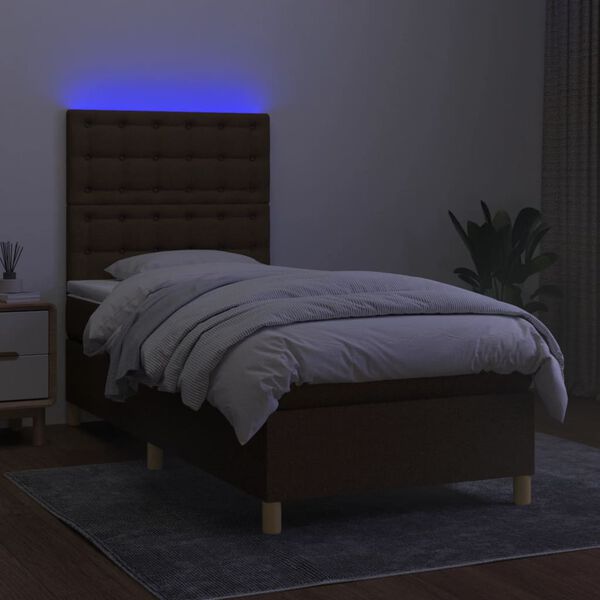 vidaXL Letto a Molle Materasso e LED Marrone Scuro 80x200cm in Tessuto