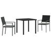 vidaXL Set da Pranzo per Giardino 3 pcs Nero Poly Rattan