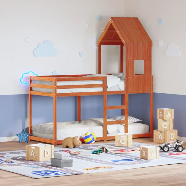 vidaXL Tetto Letto Bambini Marrone Cera 60x99x139,5 cm Massello Pino
