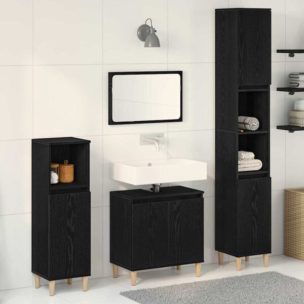 vidaXL Set di mobili per il bagno Montaggio a parete 3 pcs Rovere Nero