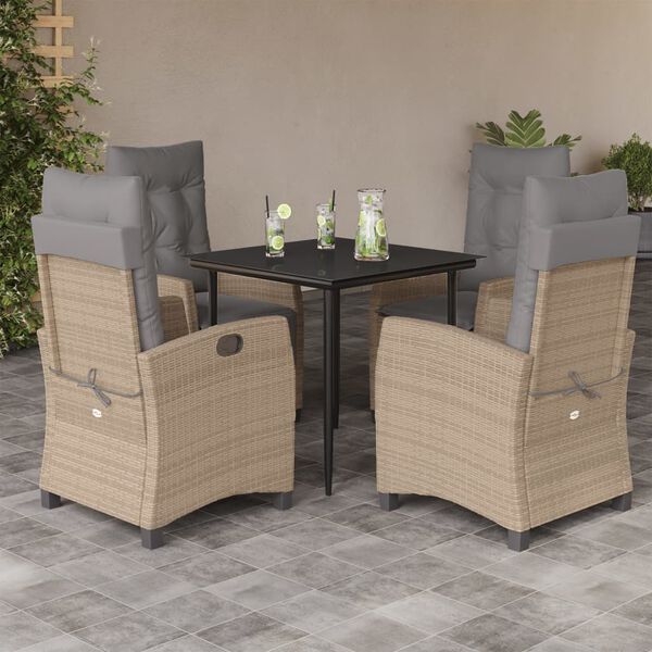 vidaXL Set Pranzo da Giardino 5 pz con Cuscini Beige Misto Polyrattan