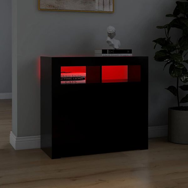 vidaXL Credenza con Luci LED Nera 80x35x75 cm