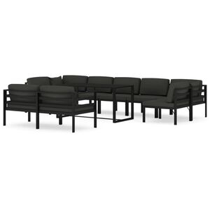vidaXL Set Divani da Giardino 10 pz con Cuscini in Alluminio Antracite