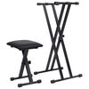 vidaXL Set Supporto per Tastiera a Doppia Staffa con Sgabello Nero