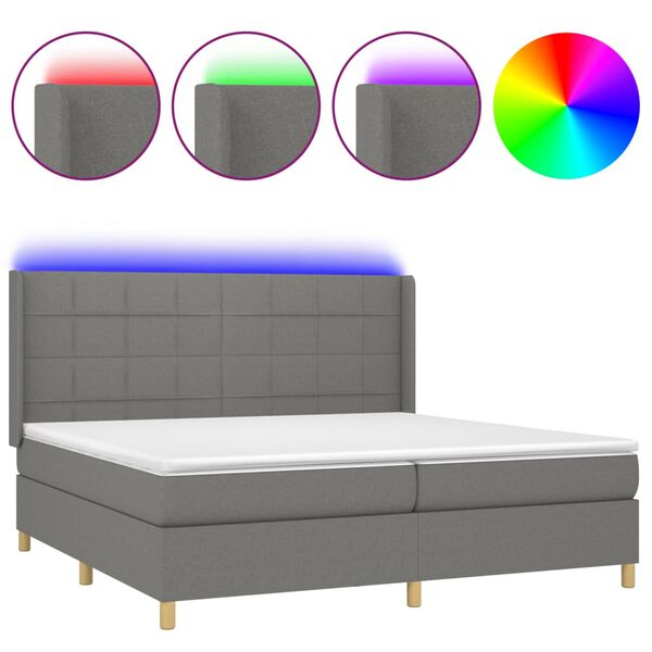vidaXL Letto a Molle Materasso e LED Grigio Scuro 200x200cm in Tessuto