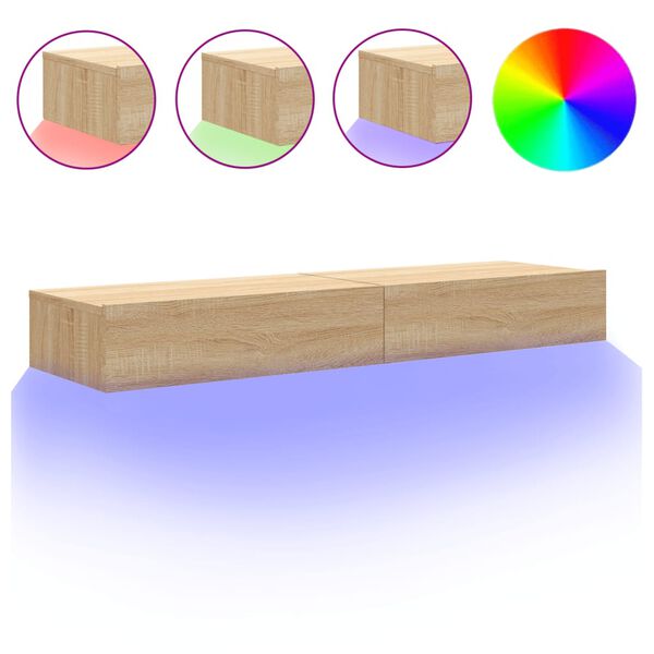 vidaXL Mobili Porta TV con Luci LED 2pz Rovere Sonoma 60x35x15,5 cm