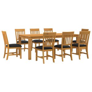 vidaXL Set da pranzo 9 pz Nero Legno di Quercia Massello