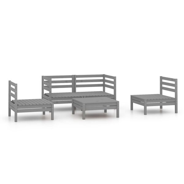 vidaXL Set Divani da Giardino 5 pz Grigio in Legno Massello di Pino