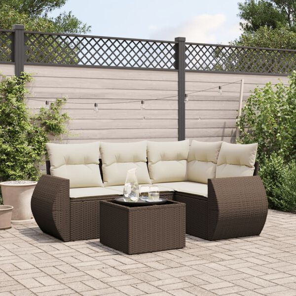 vidaXL Set Divano da Giardino 5 pz con Cuscini Marrone in Polyrattan