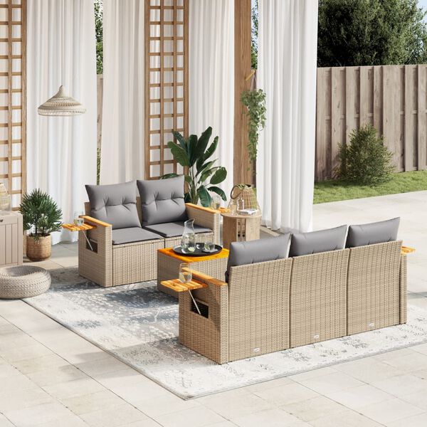 vidaXL Set Divano da Giardino 6 pz con Cuscini Beige in Polyrattan