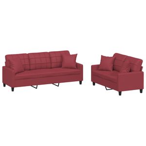 vidaXL Set di Divani 2 pz con Cuscini Rosso Vino in Similpelle