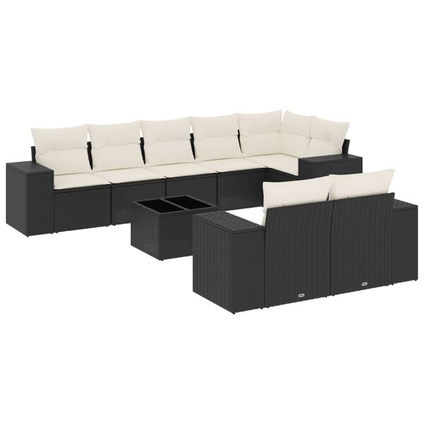 vidaXL Set Divani da Giardino 9 pz con Cuscini Nero in Polyrattan