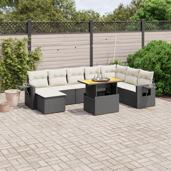 vidaXL Set Divani da Giardino 9 pz con Cuscini Nero in Polyrattan