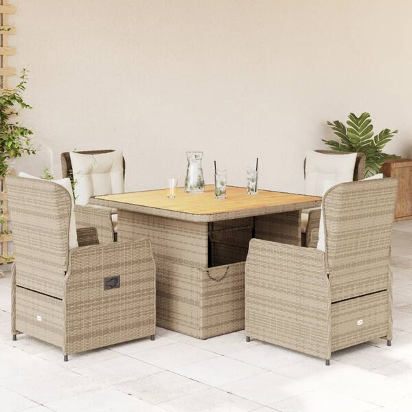 vidaXL Set da Pranzo da Giardino 5 pz con Cuscini Beige in Polyrattan