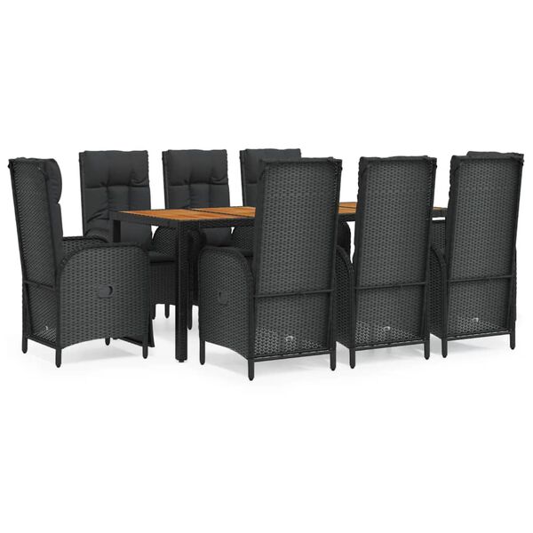vidaXL Set da Pranzo da Giardino 9 pz con Cuscini Nero in Polyrattan