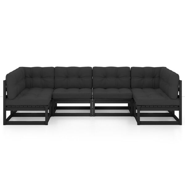vidaXL Set Divani da Giardino 6 pz con Cuscini Massello di Pino Nero