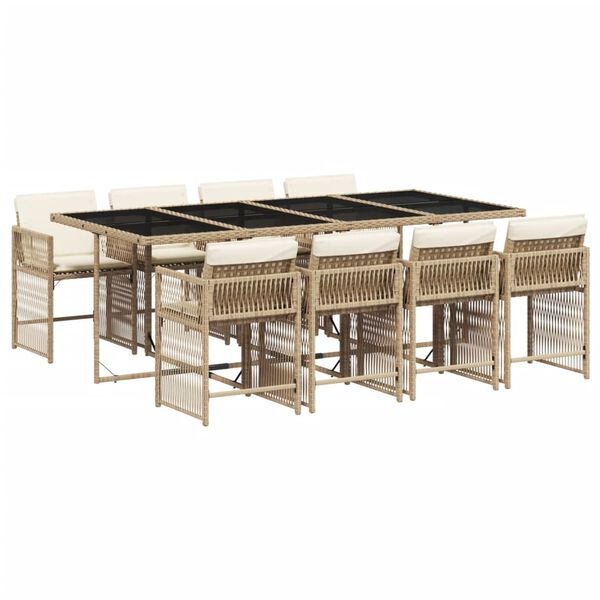vidaXL Set da Pranzo da Giardino 9 pz con Cuscini Beige in Polyrattan