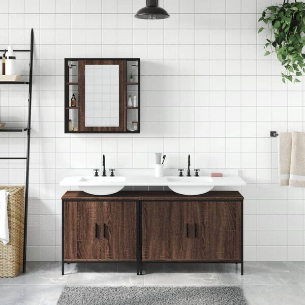 vidaXL Set Mobili da Bagno 3 pz Rovere Marrone in Legno Multistrato
