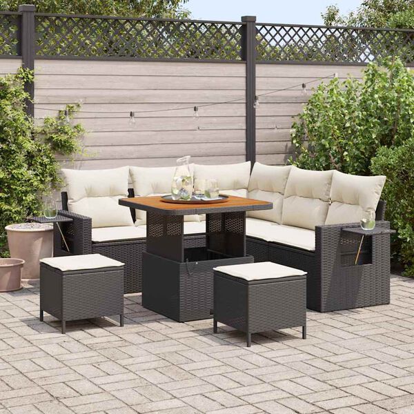 vidaXL Set Divano da Giardino 9 pcs Nero e Crema polyrattan
