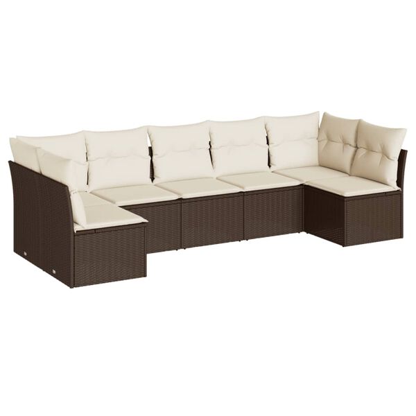 vidaXL Set Divani da Giardino 7 pz con Cuscini Marrone in Polyrattan