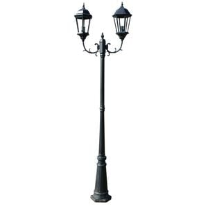vidaXL Lampione da Giardino 2 Bracci 230 cm Verde Scuro/Nero Alluminio