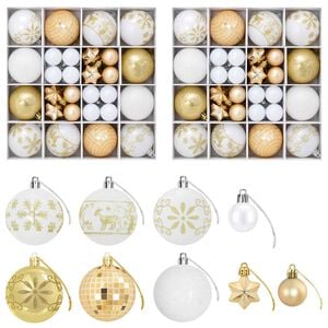 vidaXL Set di Palline di Natale 88 pz Oro e bianco &Oslash; 6 cm Plastica