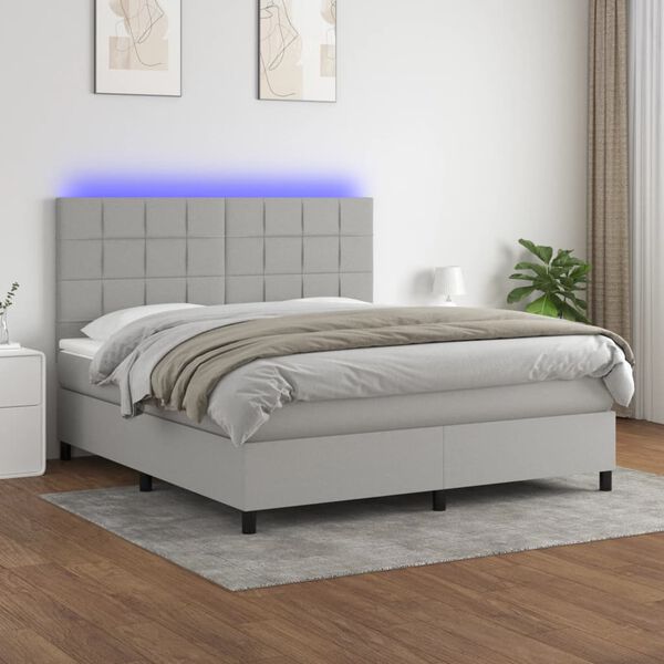 vidaXL Letto a Molle Materasso e LED Grigio Chiaro 160x200 cm Tessuto