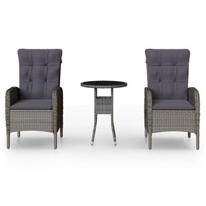 vidaXL Set da Bistrot per Giardino 3 pz in Polyrattan Grigio