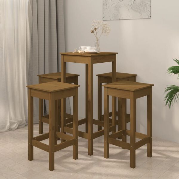 vidaXL Set da Bar 5 pz ambra in Legno Massello di Pino