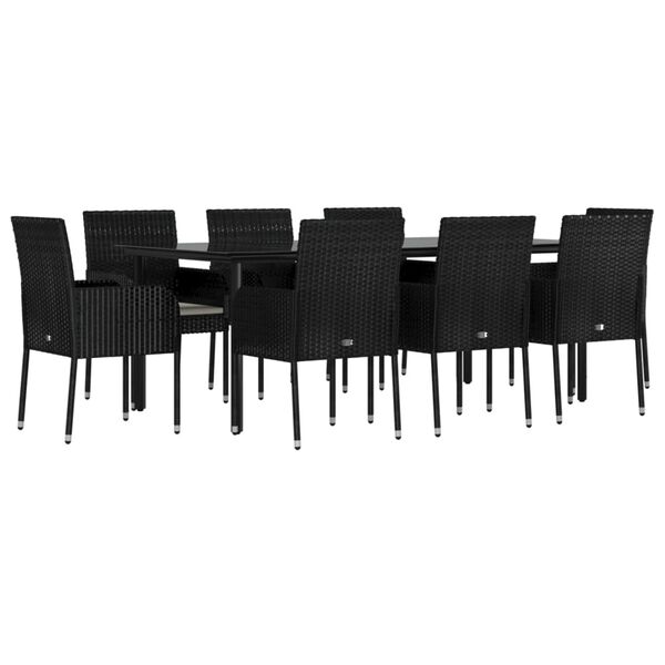 vidaXL Set da Pranzo da Giardino 9 pz con Cuscini Nero in Polyrattan