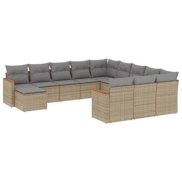 vidaXL Set Divano da Giardino 12 pz con Cuscini Beige Misto Polyrattan