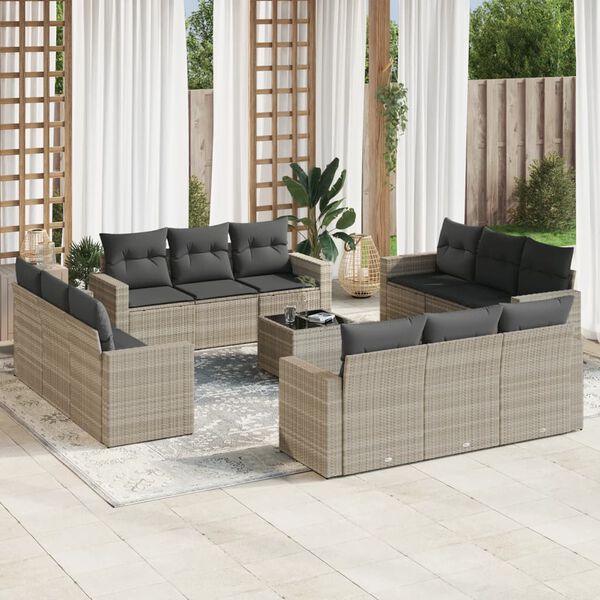vidaXL Set Divani Giardino 13 pz con Cuscini Grigio Chiaro Polyrattan
