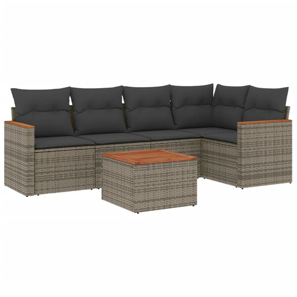 vidaXL Set Divano da Giardino 6 pz con Cuscini Grigio in Polyrattan