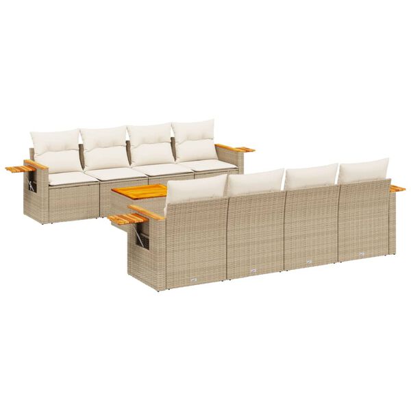 vidaXL Set Divano da Giardino 9 pz con Cuscini Beige in Polyrattan