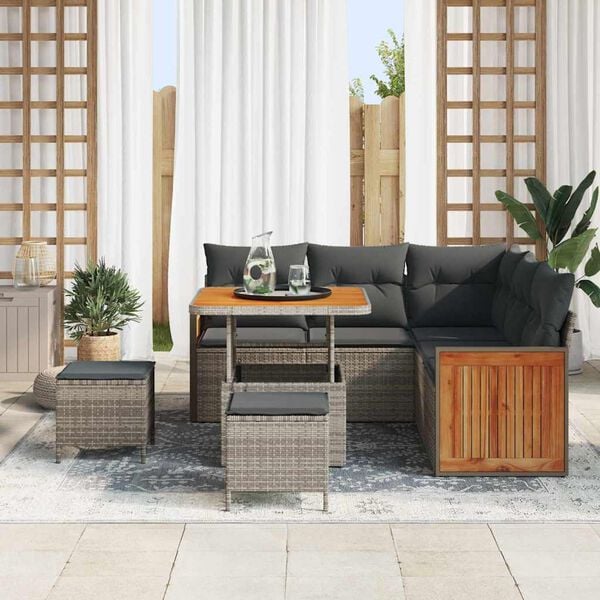 vidaXL Set Divano da Giardino con cuscino 9 pcs Grigio polyrattan