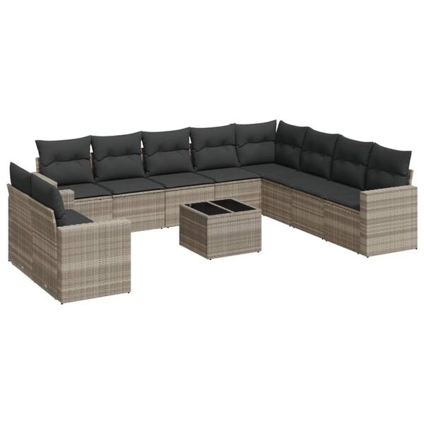 vidaXL Set Divani da Giardino 11 pz con Cuscini in Polyrattan Grigio