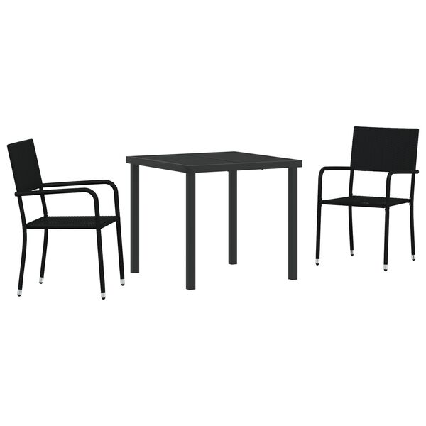 vidaXL Set da Pranzo per Giardino con cuscino 3 pcs Nero polyrattan