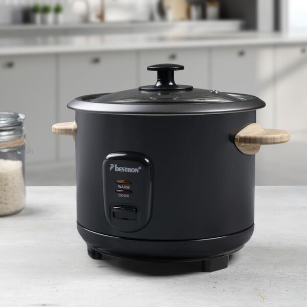 Bestron Cuociriso con Manici in Bamb&ugrave; ARC100BW 1 L 400 W Nero