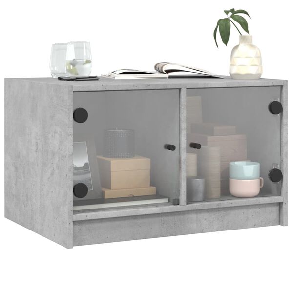 vidaXL Tavolino da Salotto con Ante in Vetro Grigio Cemento 68x50x42cm